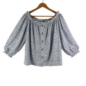 MELLODAY Blue Elastic Neckline Blouse Size X-Large